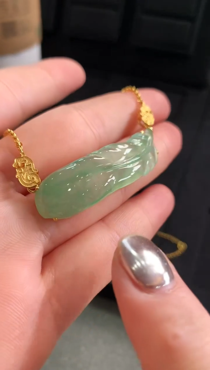 【闪购商品】翡翠颈饰18K金镶嵌吊坠 一体链