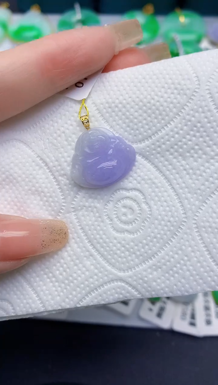 颈饰18K金镶嵌翡翠缅甸天然翡翠A货