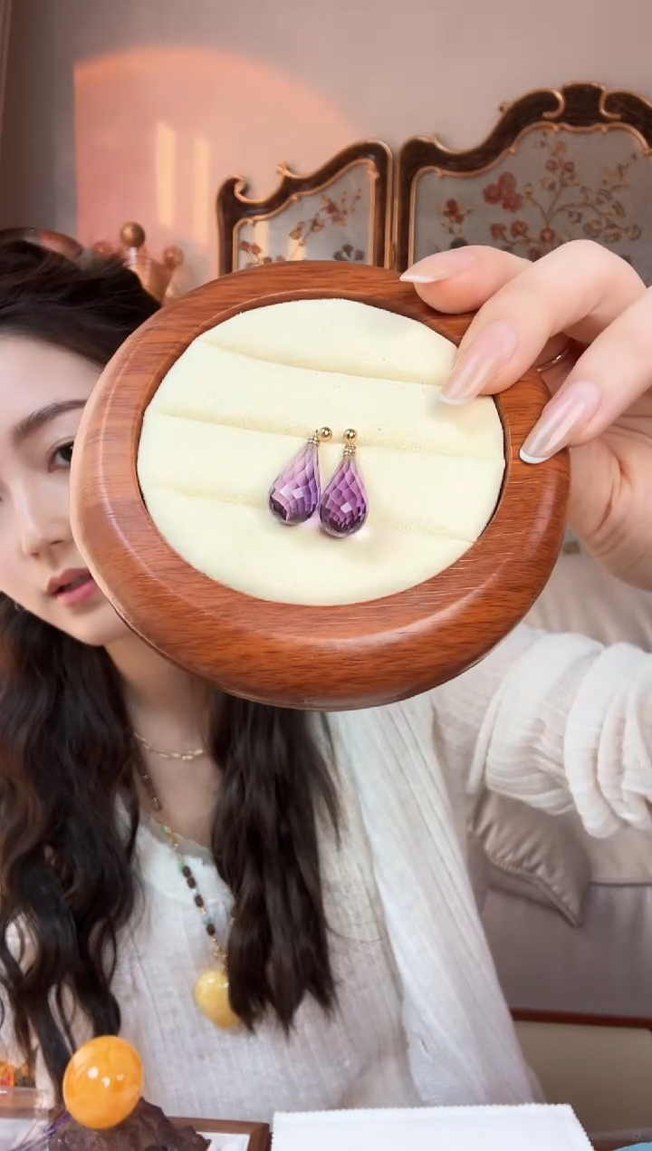 【闪购商品】紫晶耳饰18K金镶嵌紫水晶耳坠