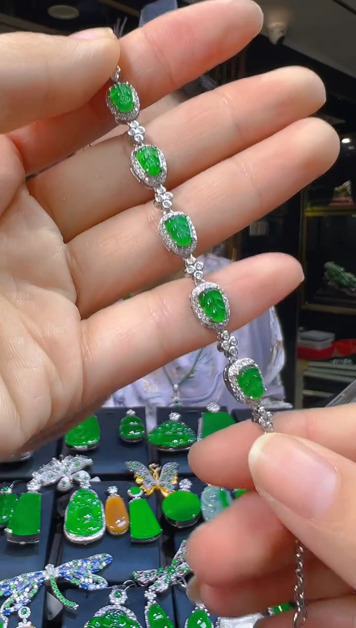 银S925镶嵌手链翡翠007(多样性发货发其一)