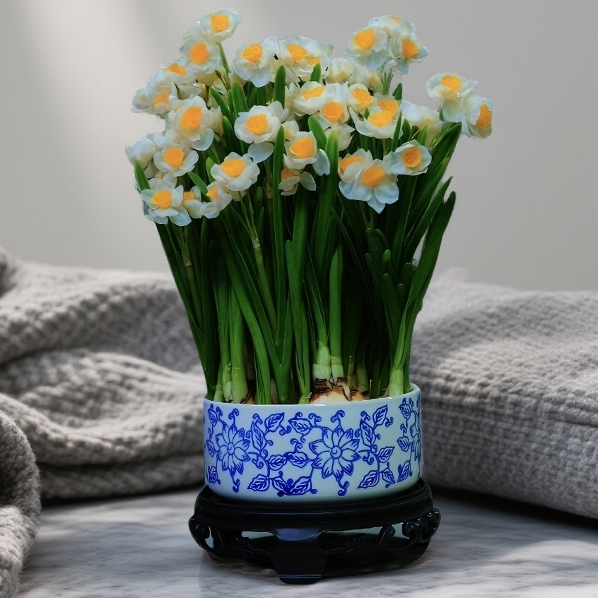 B1漳州水仙花 带青花瓷陶瓷盆带底座水培花卉