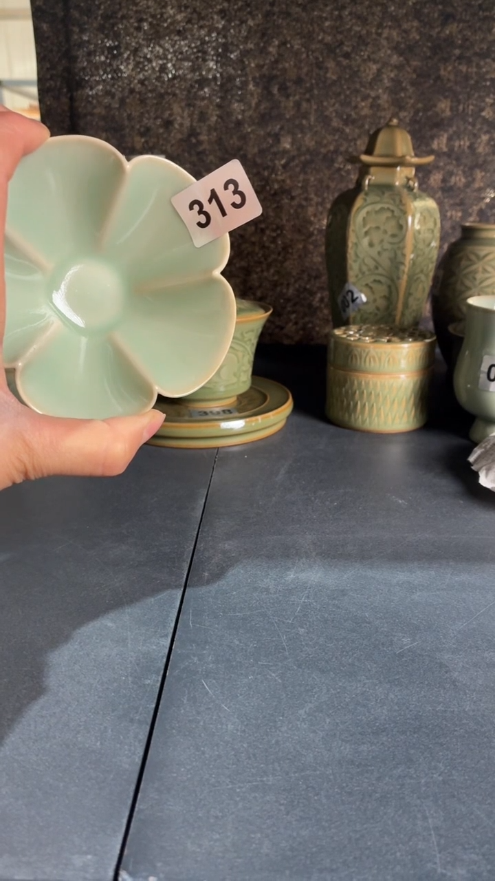 耀州窑仰山天青花口盏微瑕313