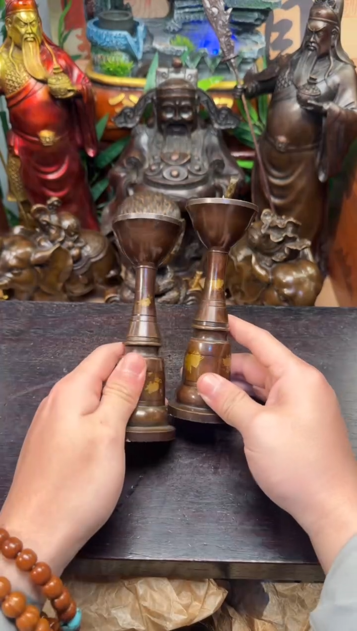 潼潼古铜只卖真铜！（铜点金烛台/对）