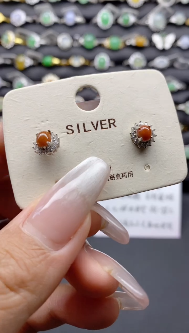 【闪购商品】翡翠耳饰银S925镶嵌S925银镶嵌翡翠耳钉