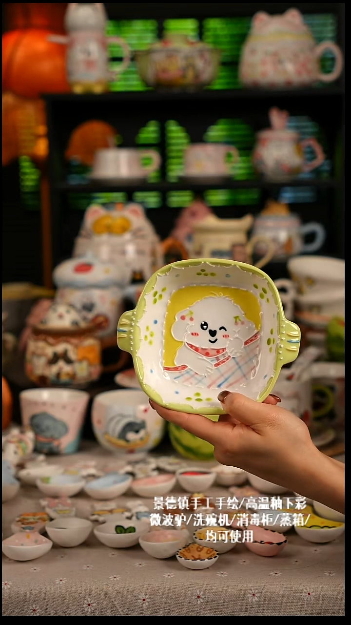 陶瓷无盖款景德镇高温釉下彩纯手绘创意瓷