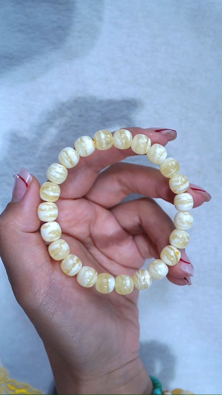 手链蜜蜡未镶嵌典藏级同料9mm冰川虎皮纹千层雪