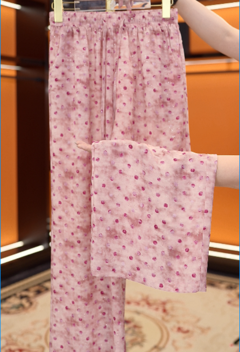 【3D烫花工艺】花间2025新款高腰垂直冰丝凉感透气阔腿裤c022彭彭