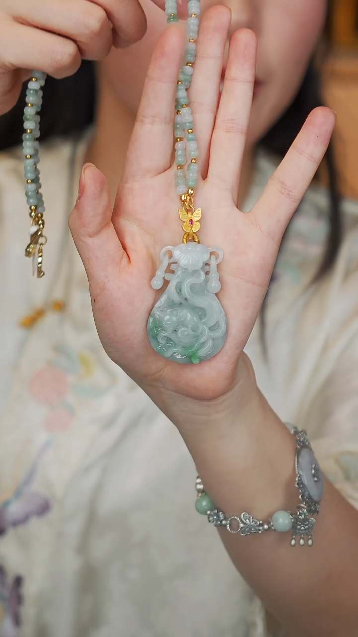 翡翠未镶嵌颈饰翡翠狐狸琵琶项链