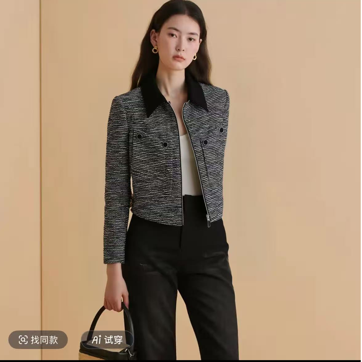 S303 短款千鸟格秋冬修身短款格纹短外套