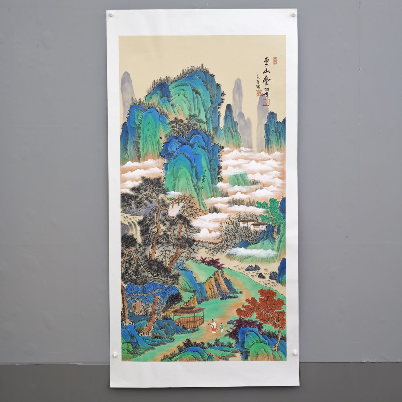 锦煌专属/李鲤手绘/云山叠翠/画芯136*68四尺整张