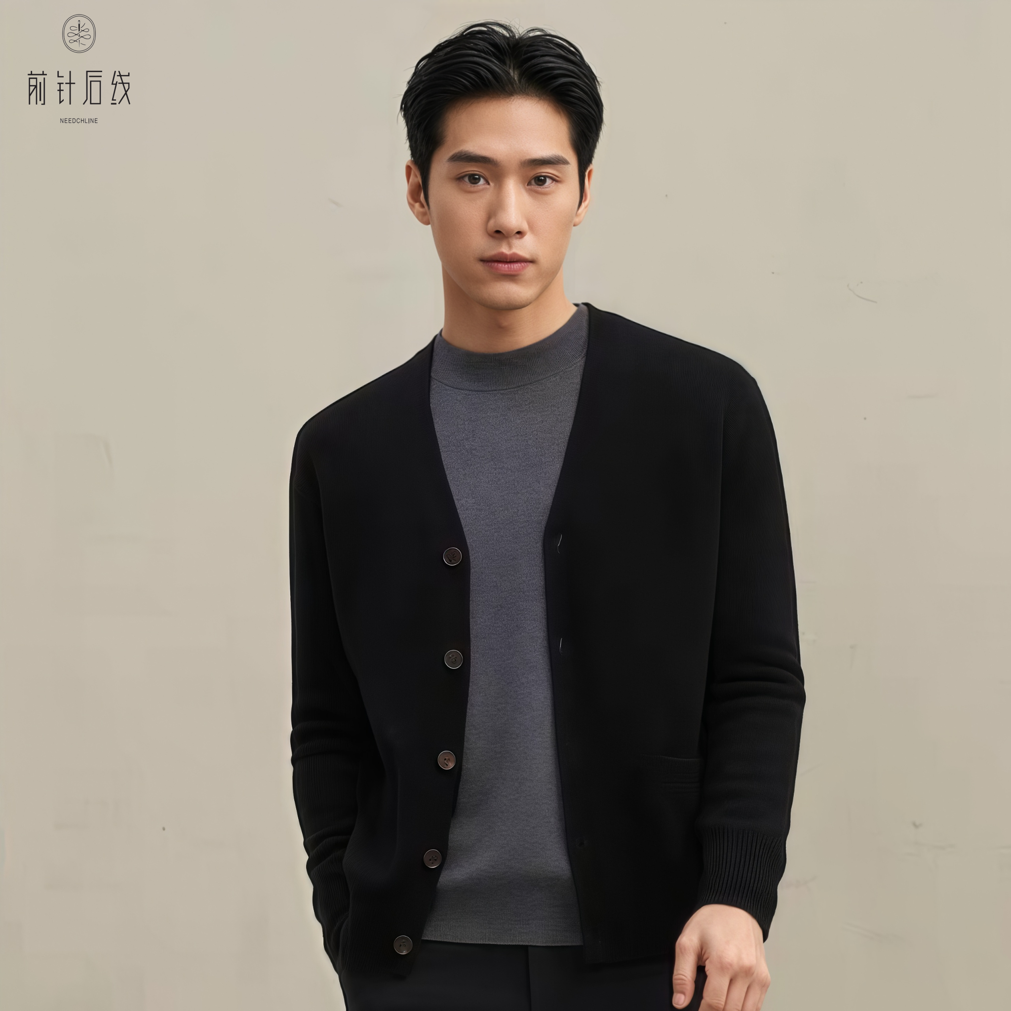 100%纯羊绒衫男士V领长袖开衫外套精纺品质商务男装秋冬保暖男款