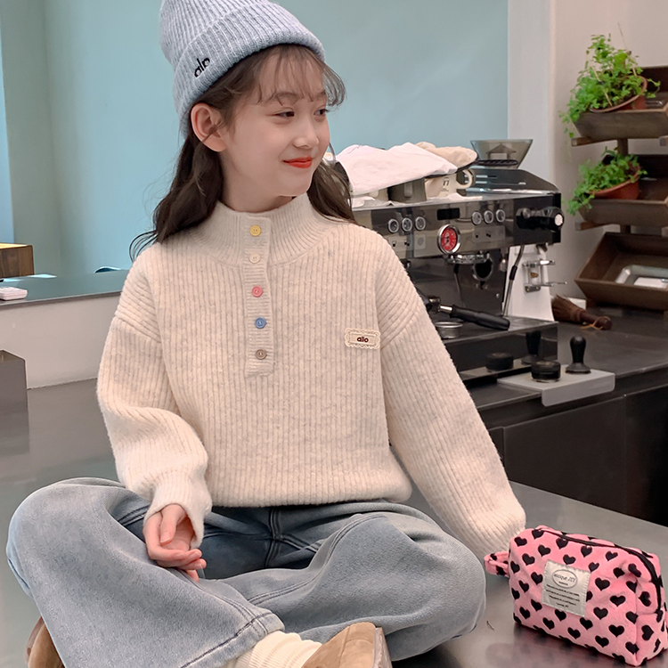 女童毛衣秋冬款2025新款洋气儿童针织衫大童冬季毛线衣一体绒加厚