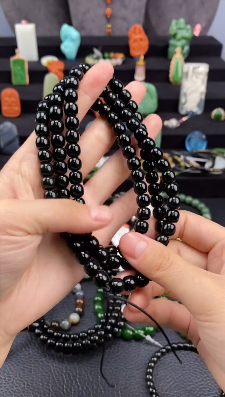 【闪购商品】和田玉-未镶嵌7mm塔青老型108福利