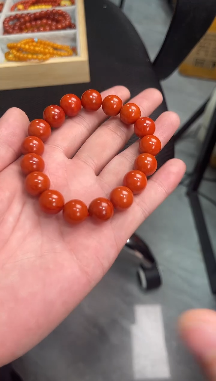 未镶嵌手串南红玛瑙柿子锦红满色满肉单圈QF-A446（多样性发一）