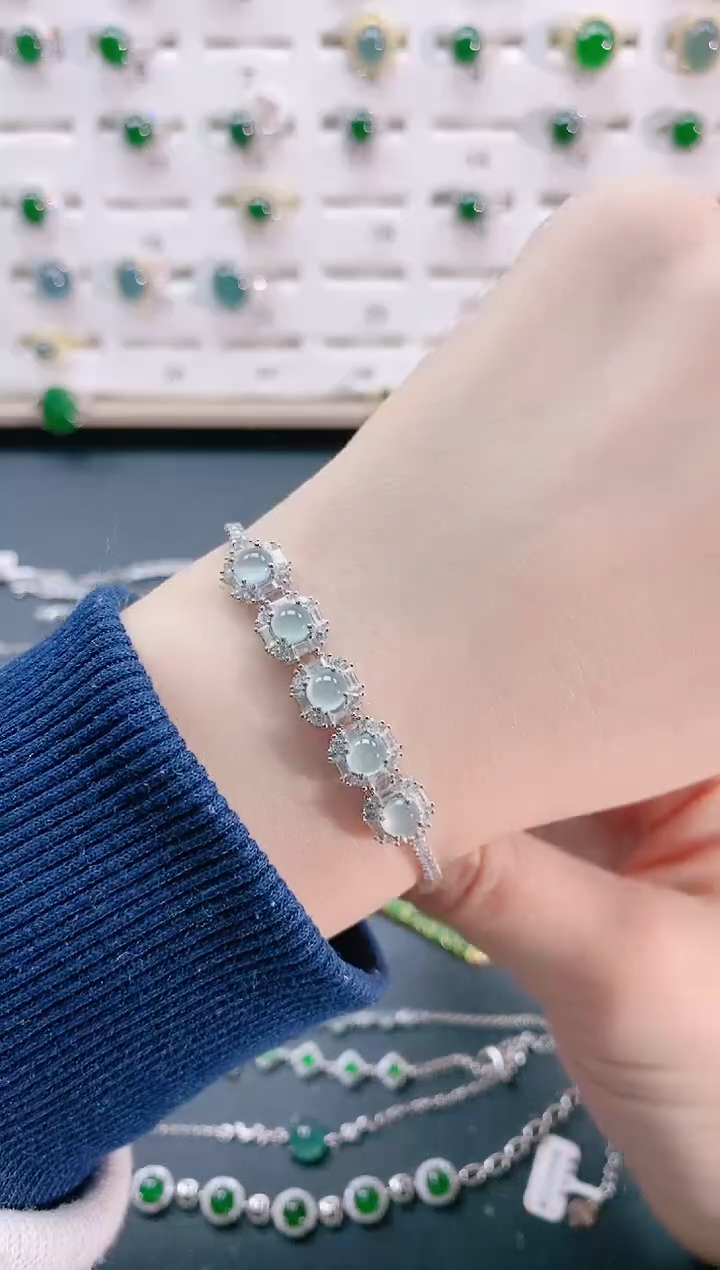 【闪购商品】翡翠手链银S925镶嵌天然翡翠