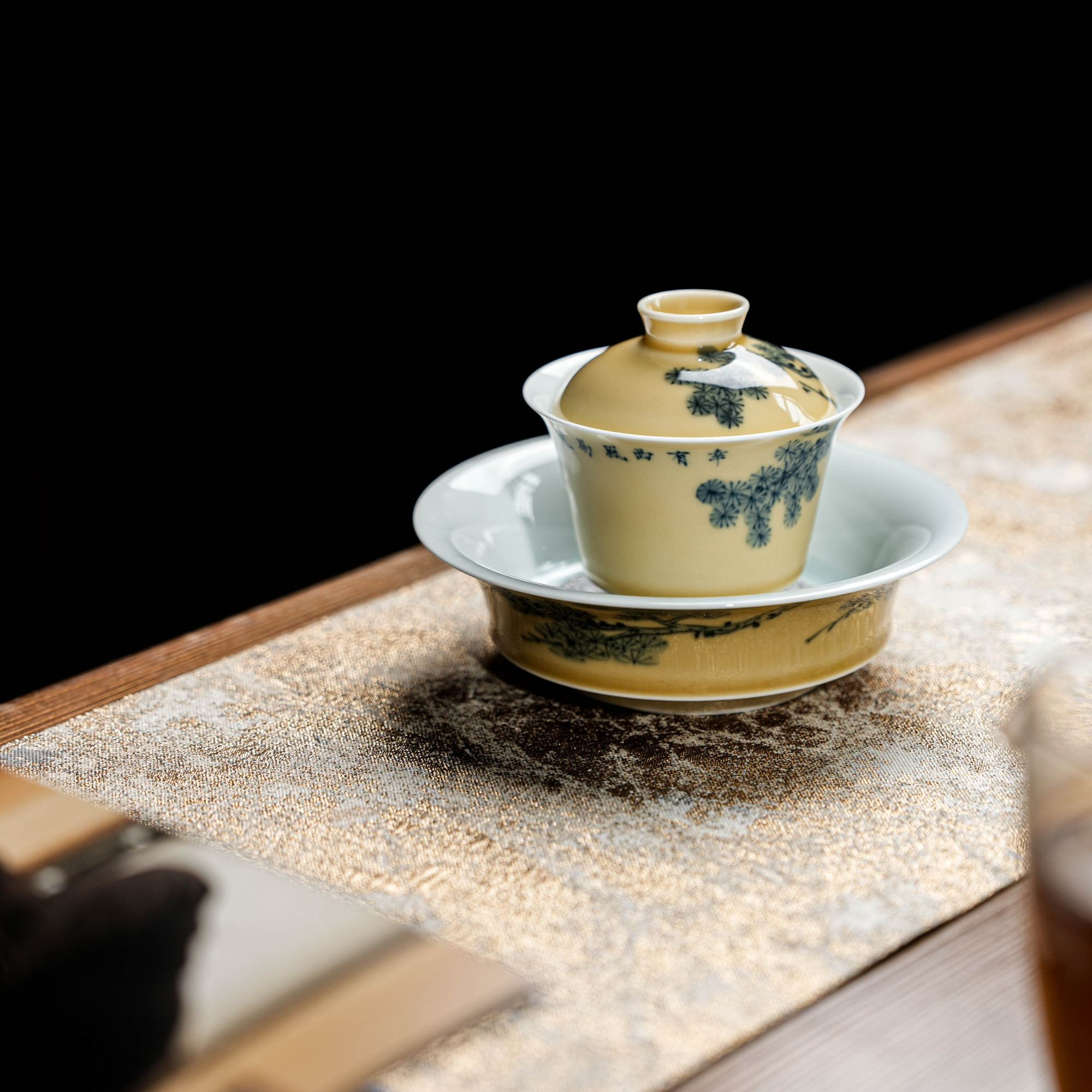 素和杏黄青松组合景德镇纯手工手绘茶具