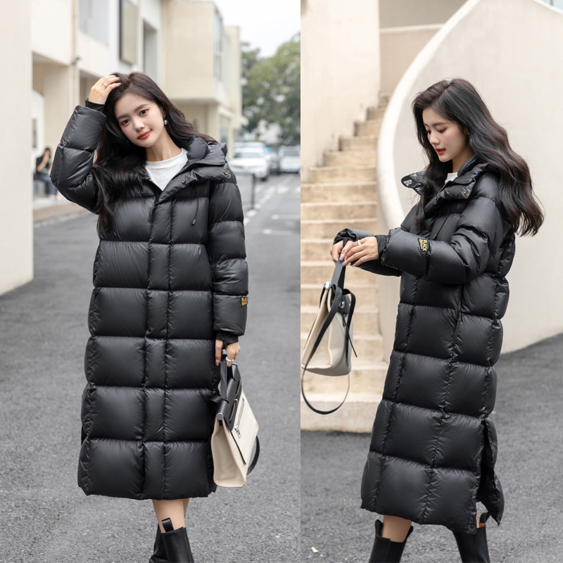 90白鸭绒过膝长款羽绒服男女情侣款2024新款加厚连帽大码极寒外套