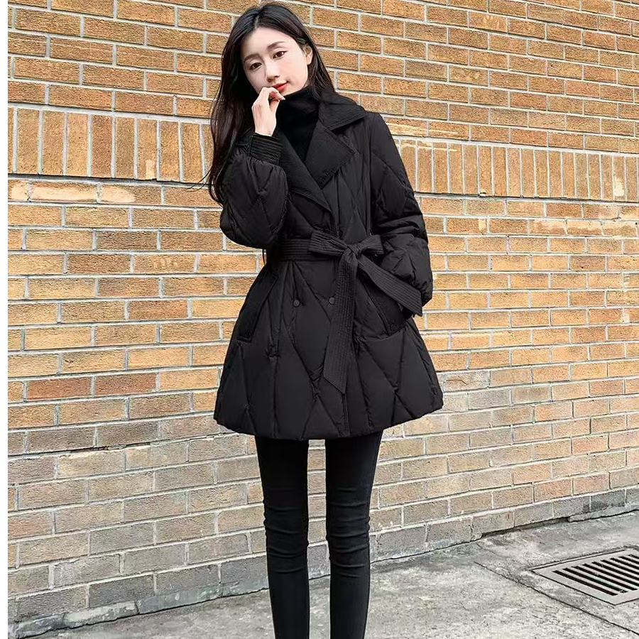 2025新款冬季收腰显瘦中长款羽绒棉服黑色小个子西装外套棉衣ins