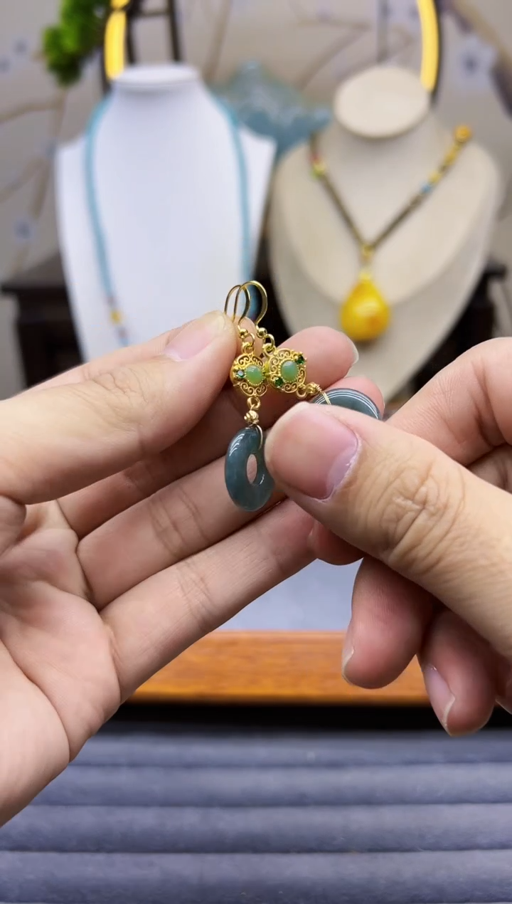 【闪购商品】翡翠耳饰14K金镶嵌E373```````