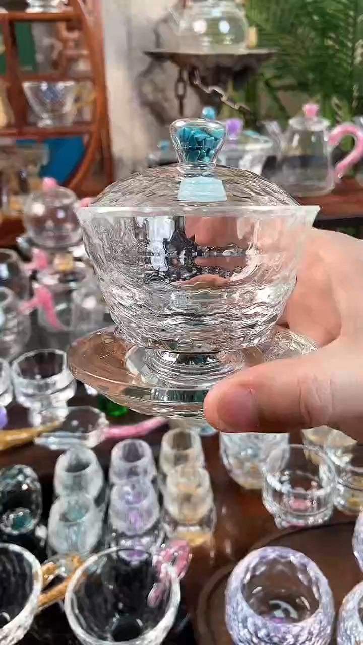 【闪购商品】绿松石水晶盖碗压制款