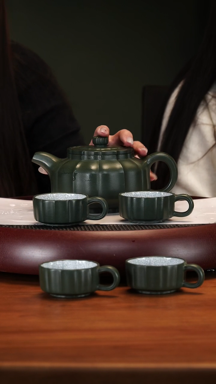 【闪购商品】紫砂茶壶2-75WHJ宝菱套组景舟绿泥480cc