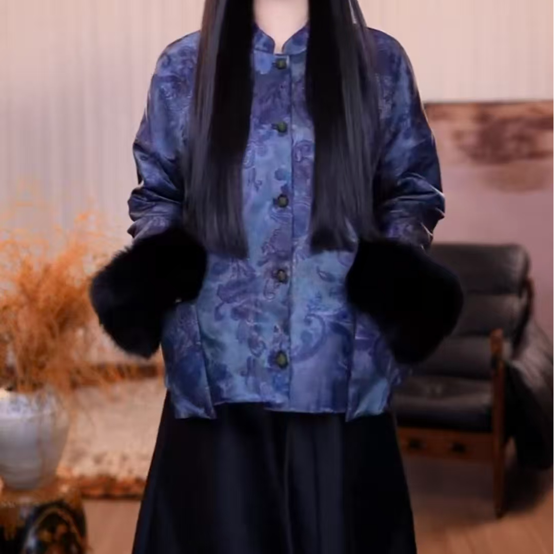 B『熙蓝』新中式复古显瘦春秋宽松国风休闲潮流棉服