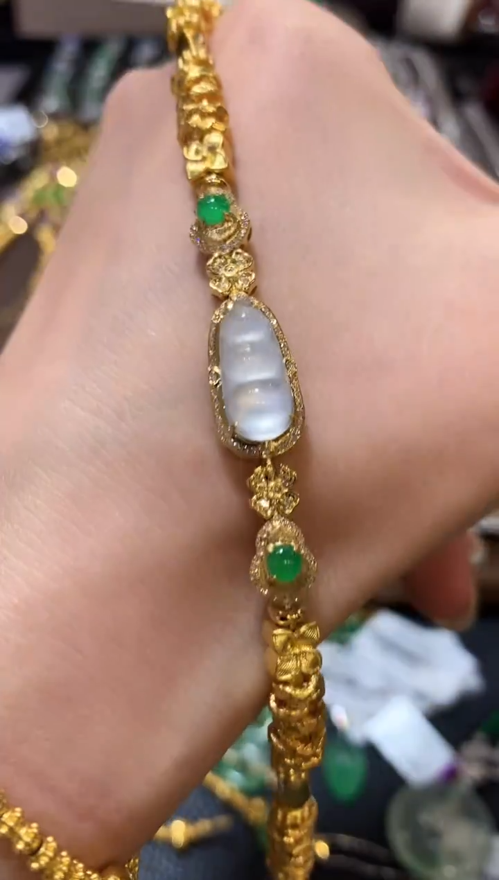 足金镶嵌手链翡翠m98多样性一件发货
