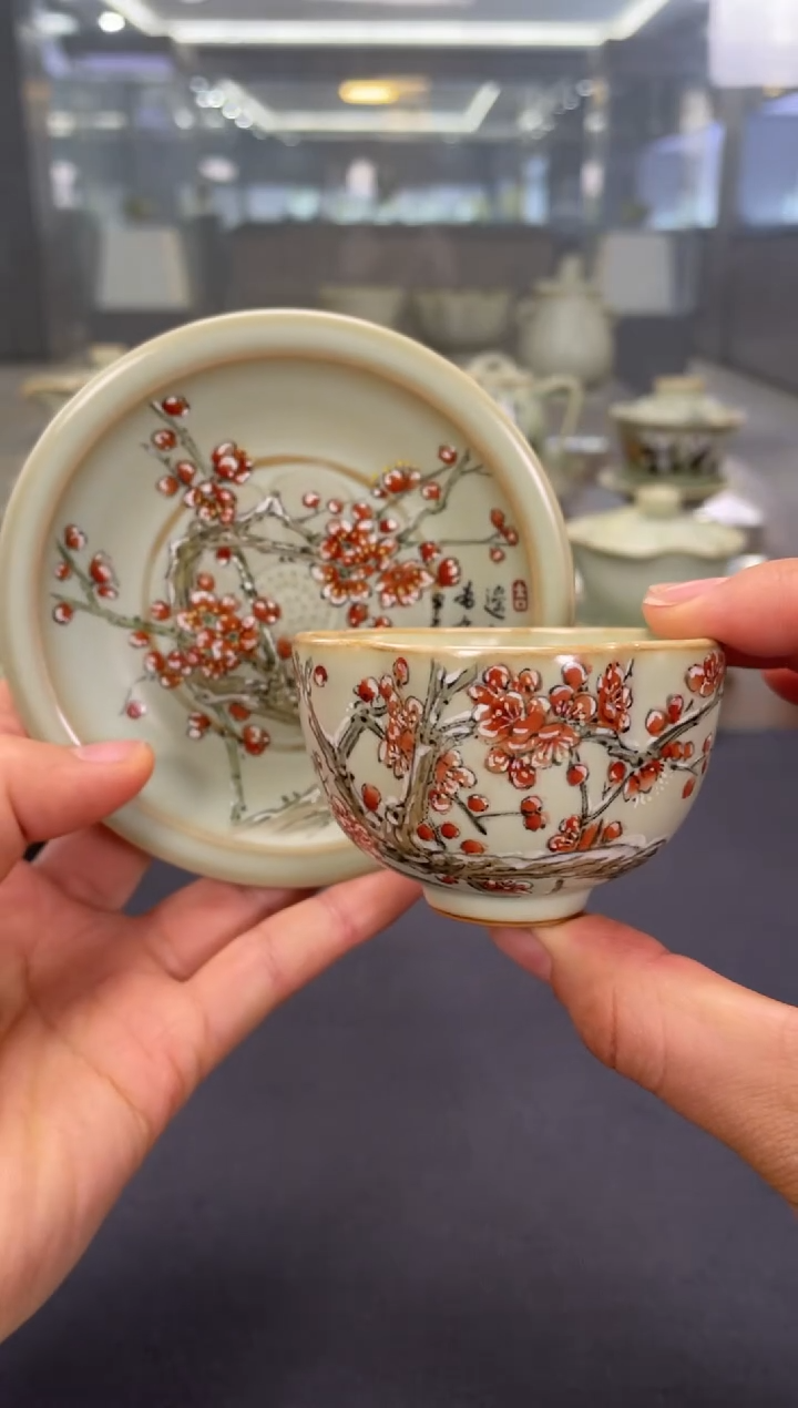 【闪购商品】周泽堂余秀华彩绘澹雅杯盏（梅花）