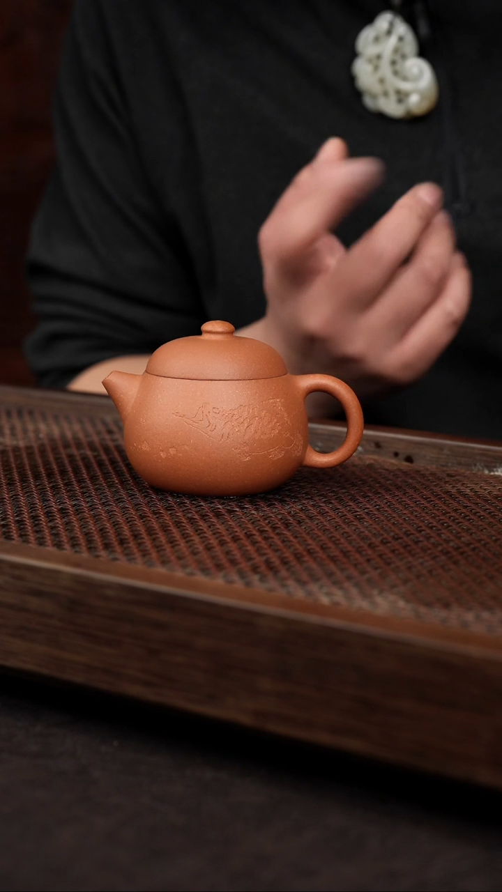 【闪购商品】紫砂茶壶五彩泥刻绘宽口文旦