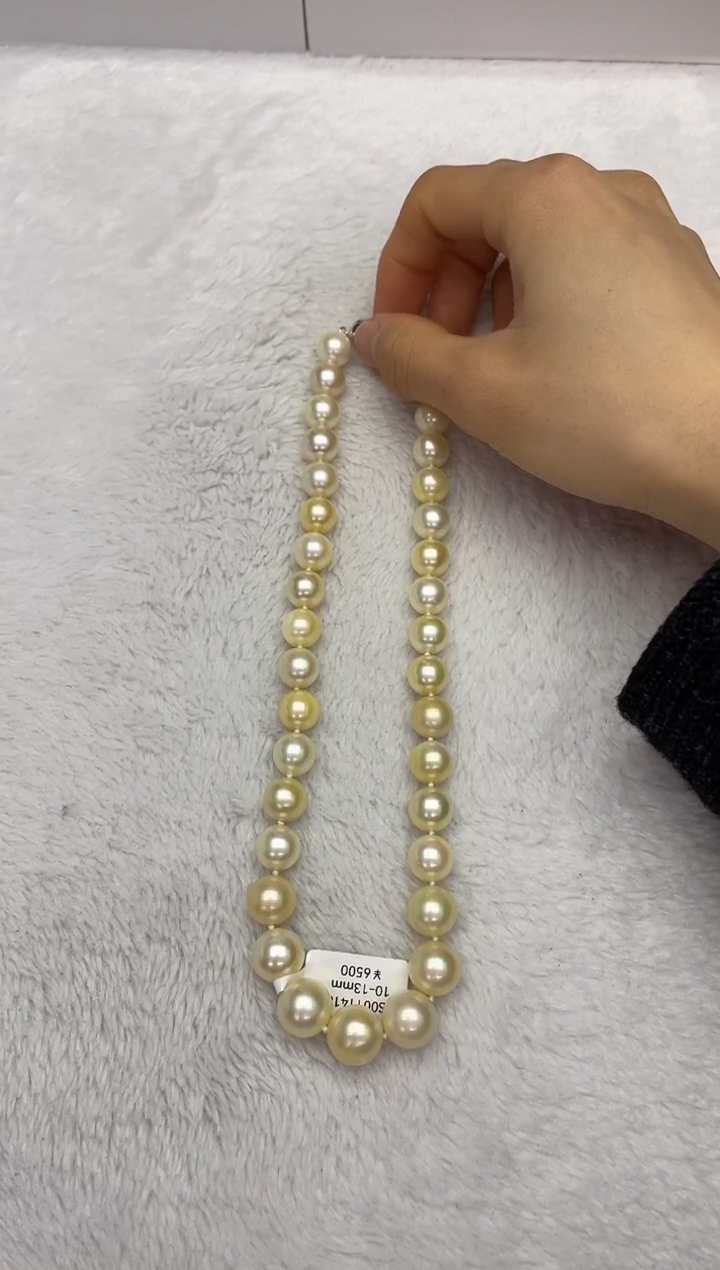 【闪购商品】海水珍珠项链银S925镶嵌南洋金珠10-13mm（多样性发一）