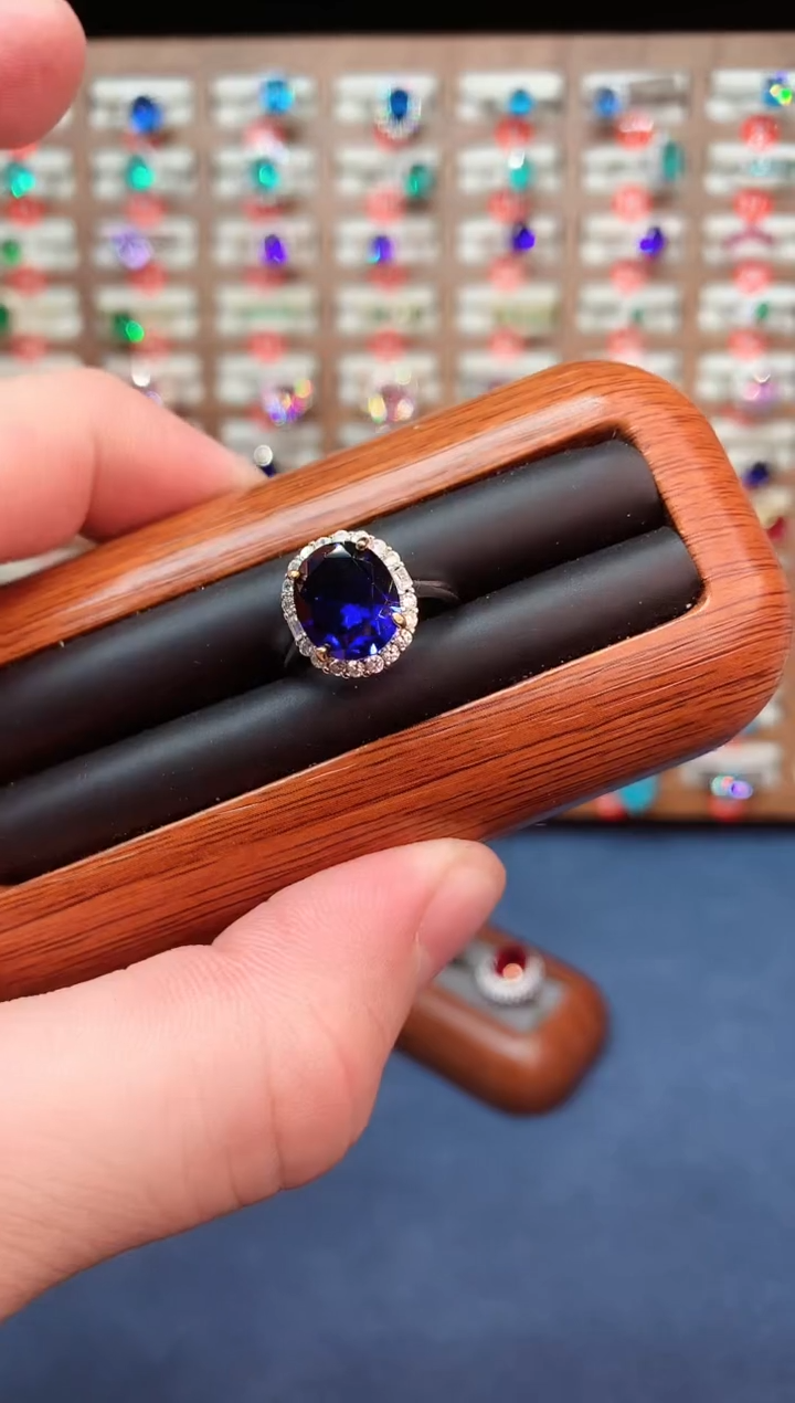戒指蓝宝石银S925镶嵌.....