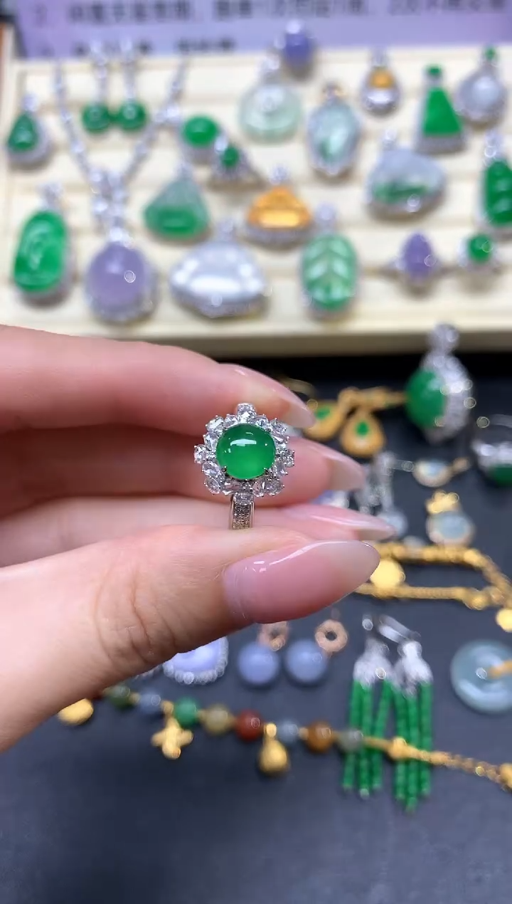 翡翠18K金镶嵌戒指戒指|12500+1250