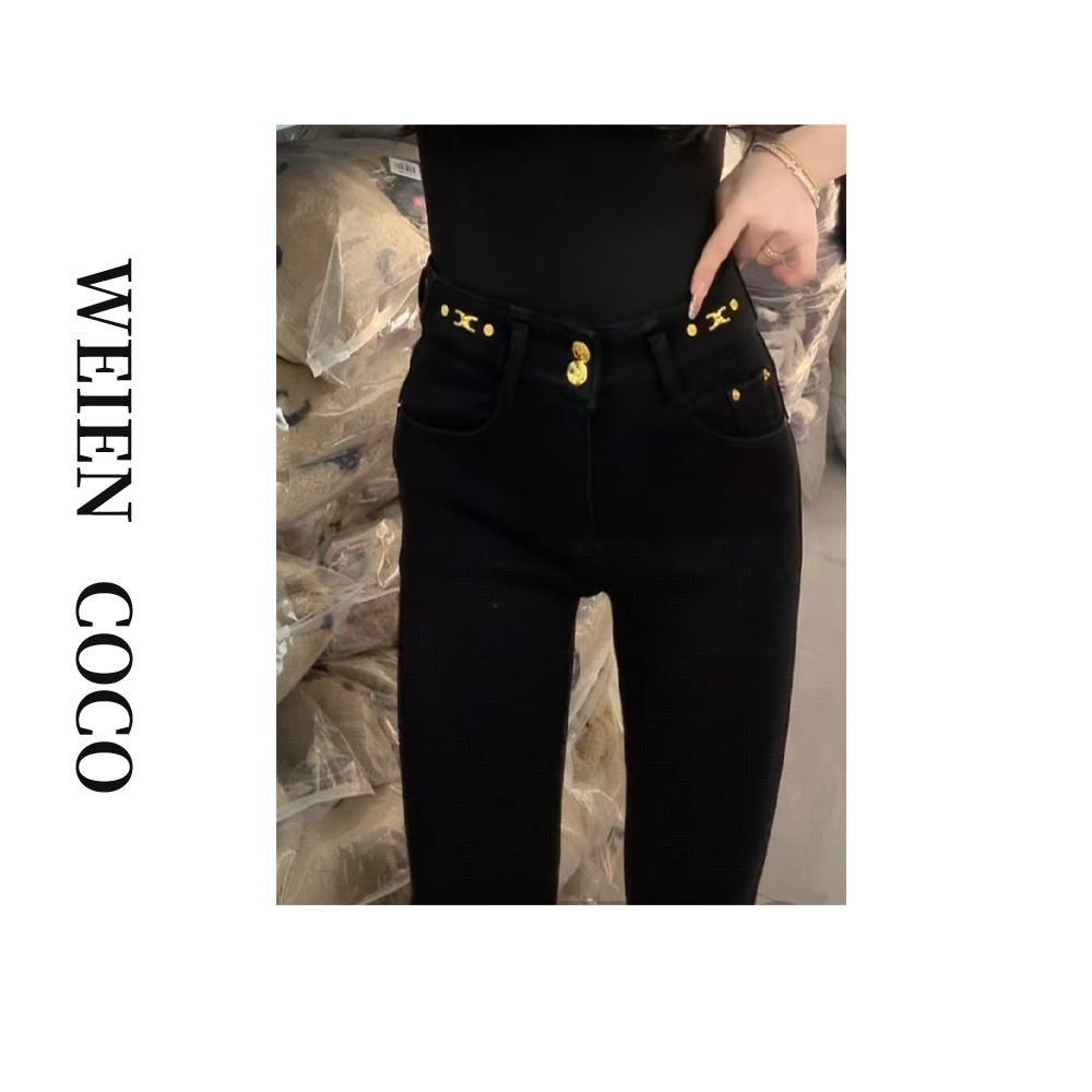 【薇恩COCO】高腰加绒修身牛仔小脚裤冬上新款K6411