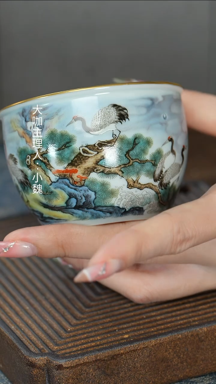 【鎏金粉彩仙鹤杯】【12西泠礼盒】