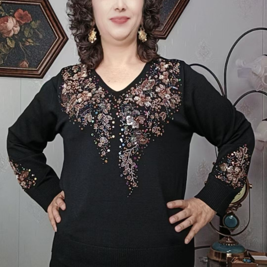 中老年女装厚款时尚风常规款烫钻显瘦秋冬网红百搭