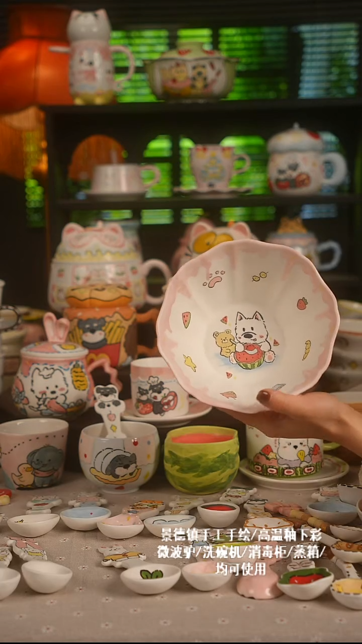 陶瓷无盖款景德镇高温釉下彩纯手绘创意瓷 默认微瑕 不退不换