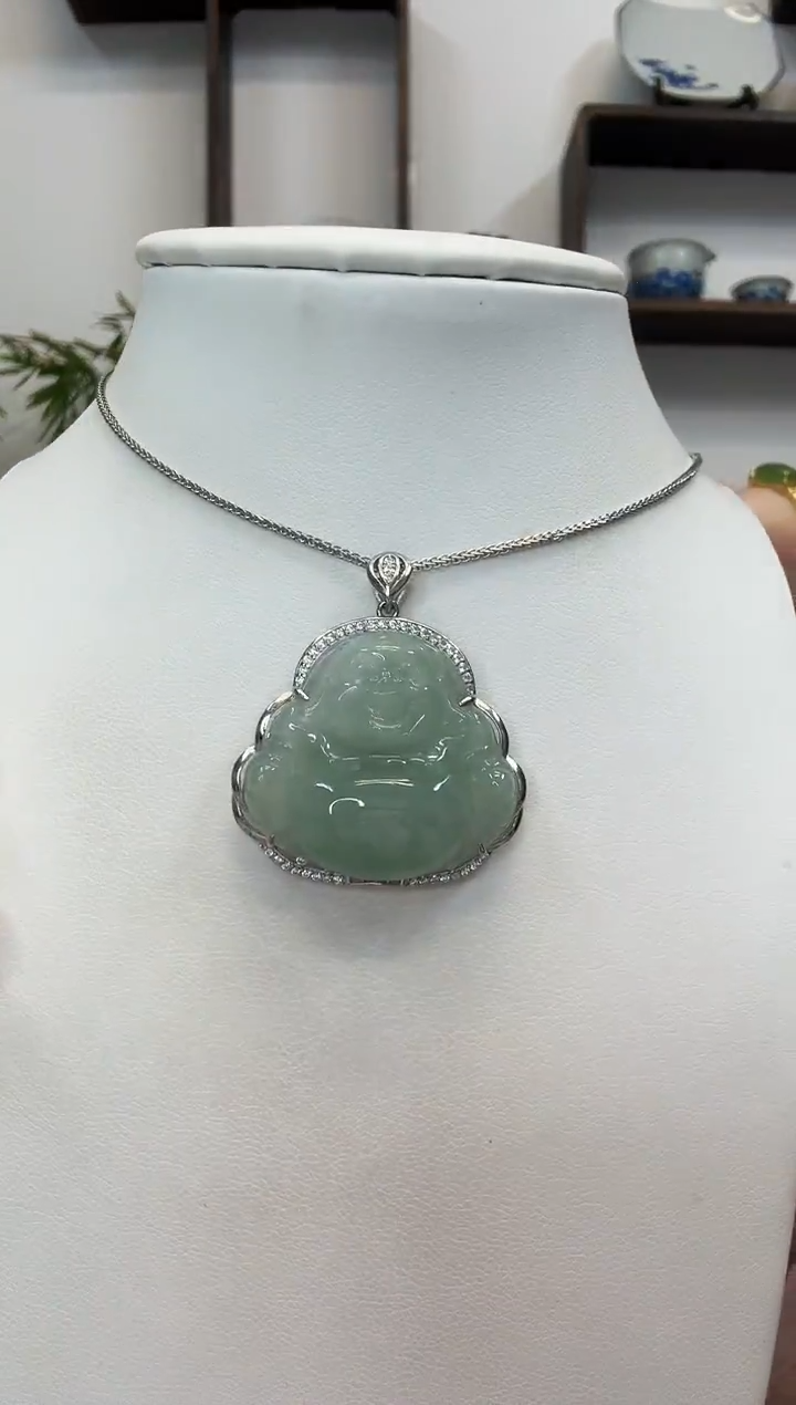 吊坠(赠链)银S925镶嵌翡翠佛公