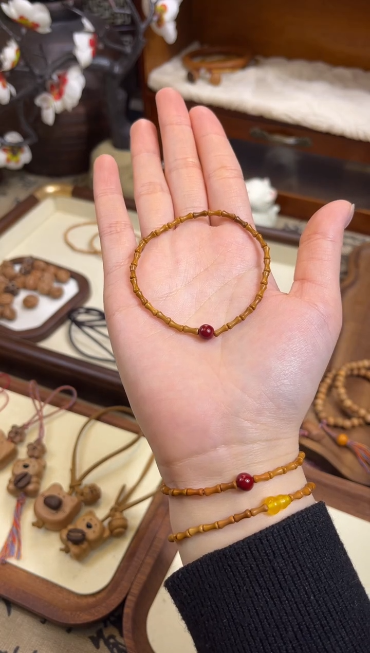 手串桃核【桃缘行】竹节「红色莎莎」桃木桃核辟、挡、驱、护 备注手围