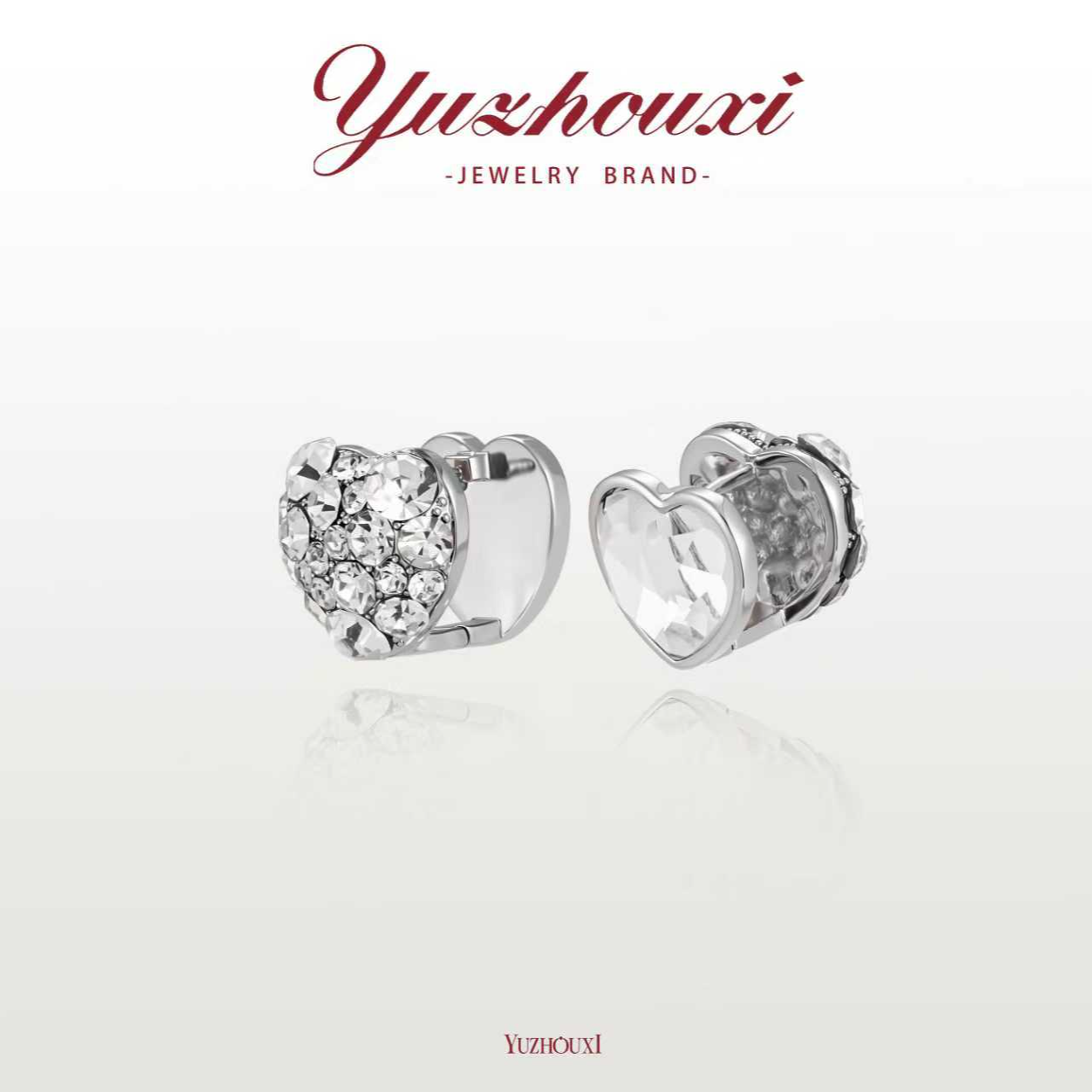 铜合金锆石耳饰 I2-531【双面锆石拼接白锆爱心锆石耳扣】