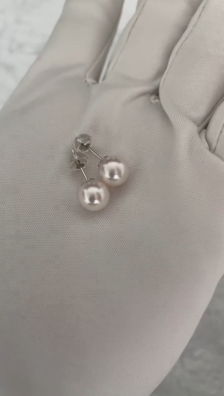 银S925镶嵌海水珍珠耳钉AK素钉8-8.5mm