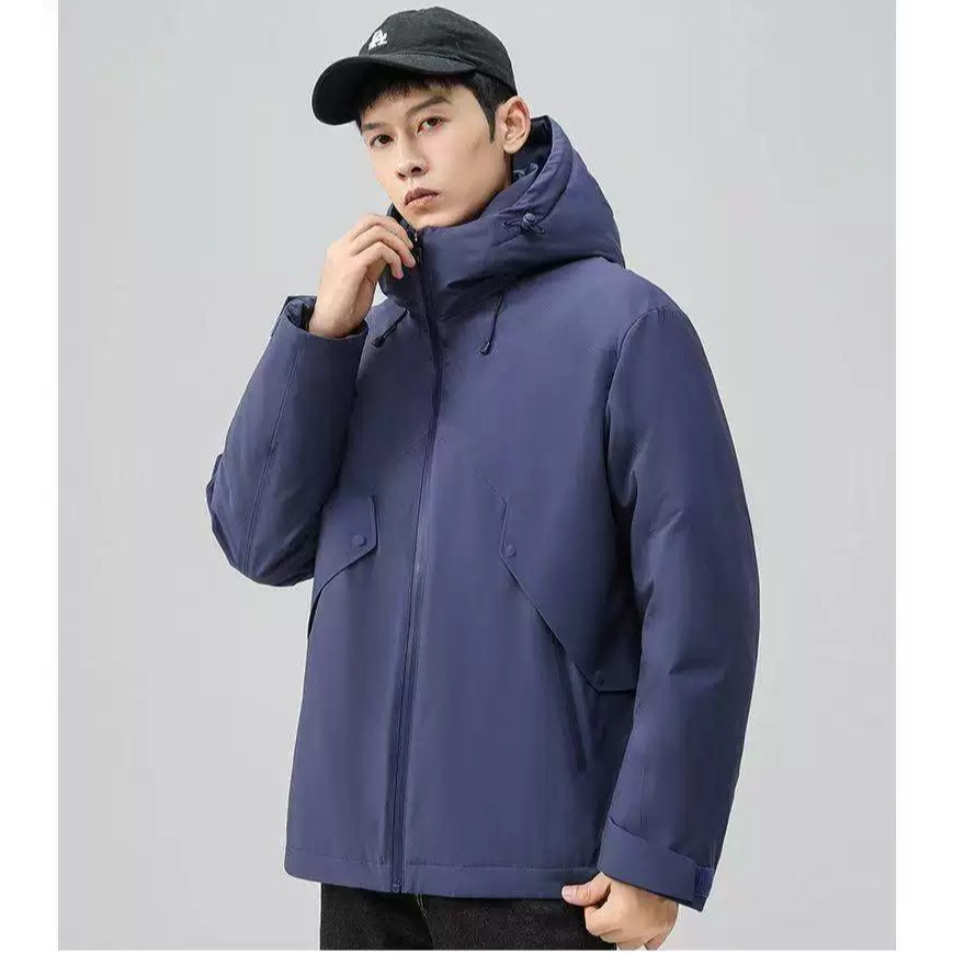 【户外羽绒】冬季加厚可机洗纯色防风连帽短款运动宽松羽绒服防水