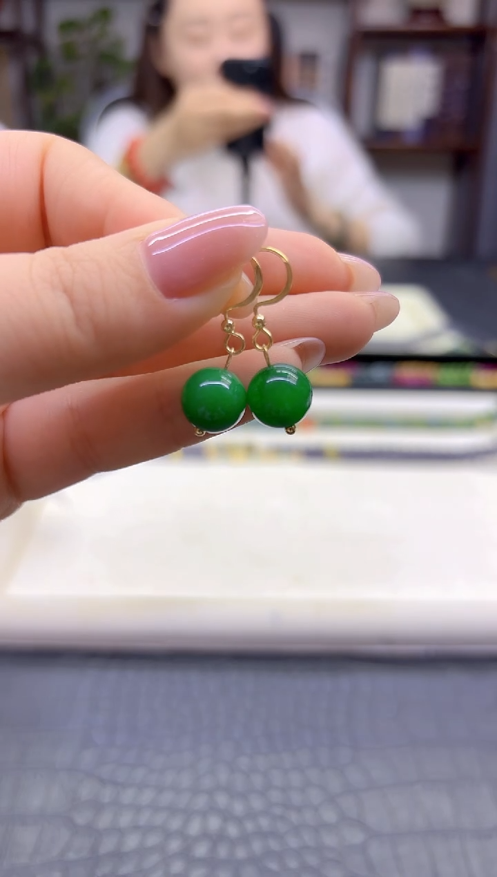 14K金镶嵌翡翠耳饰DIY款E11