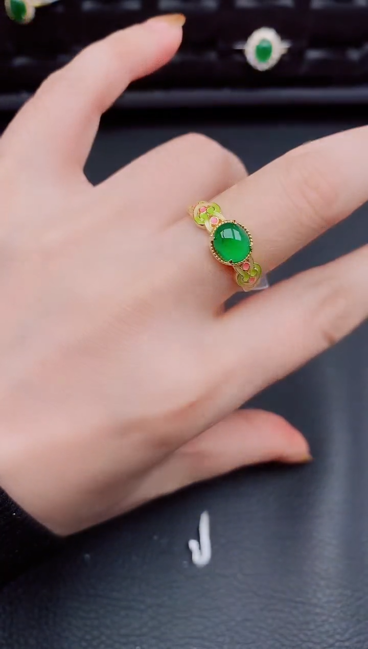 【闪购商品】翡翠戒指银S925镶嵌天然a货翡翠729