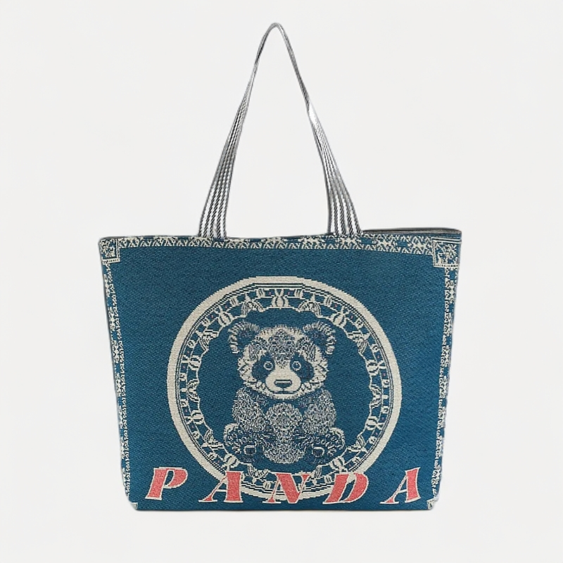 新款熊猫流行卡通帆布包女士单肩大容量购物袋百搭韩版手提包