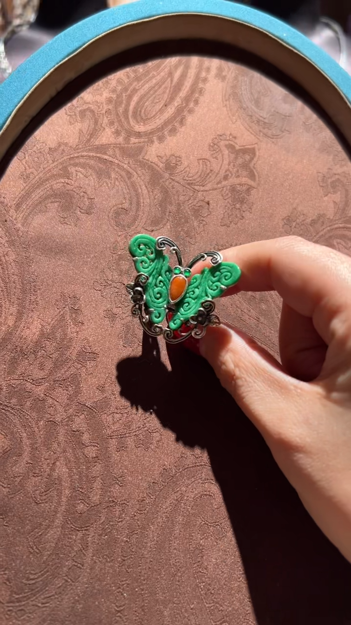 【闪购商品】翡翠戒指银S925镶嵌红翡绿翠 21号