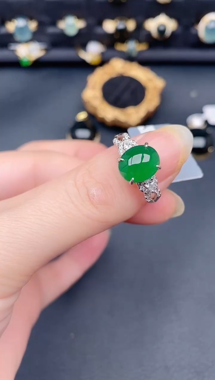 银S925镶嵌戒指翡翠天然a货翡翠299