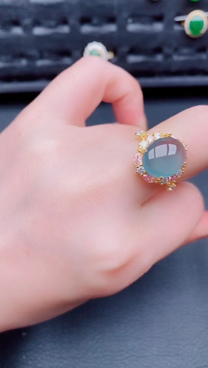 【闪购商品】翡翠戒指银S925镶嵌天然a货翡翠575