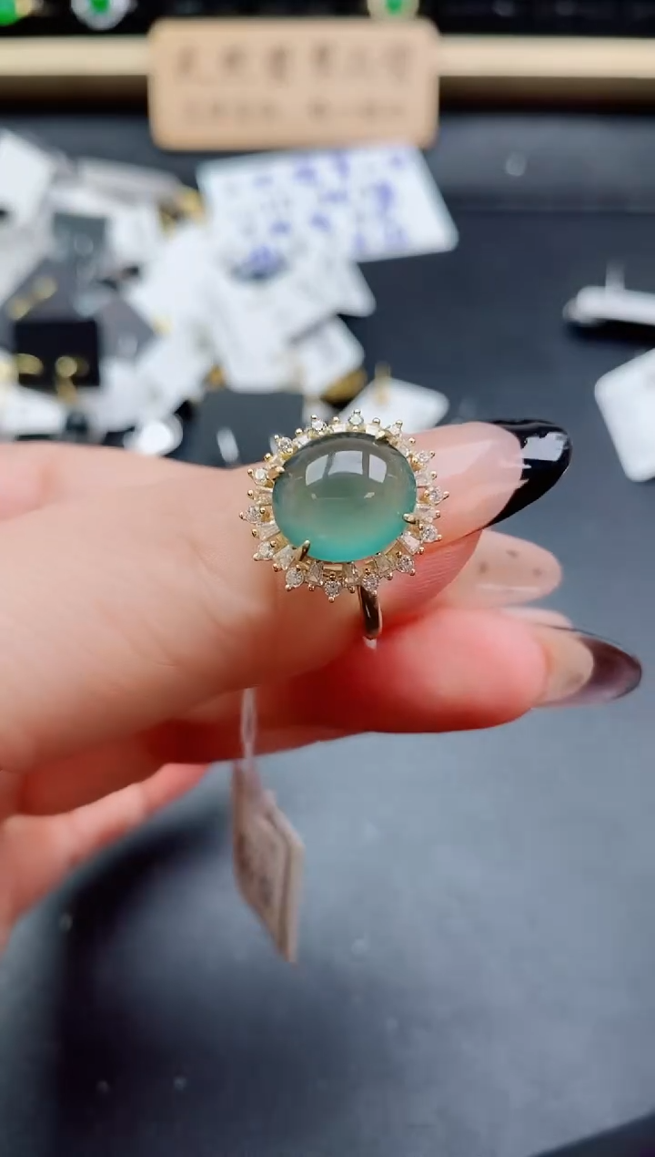 银S925镶嵌戒指翡翠1