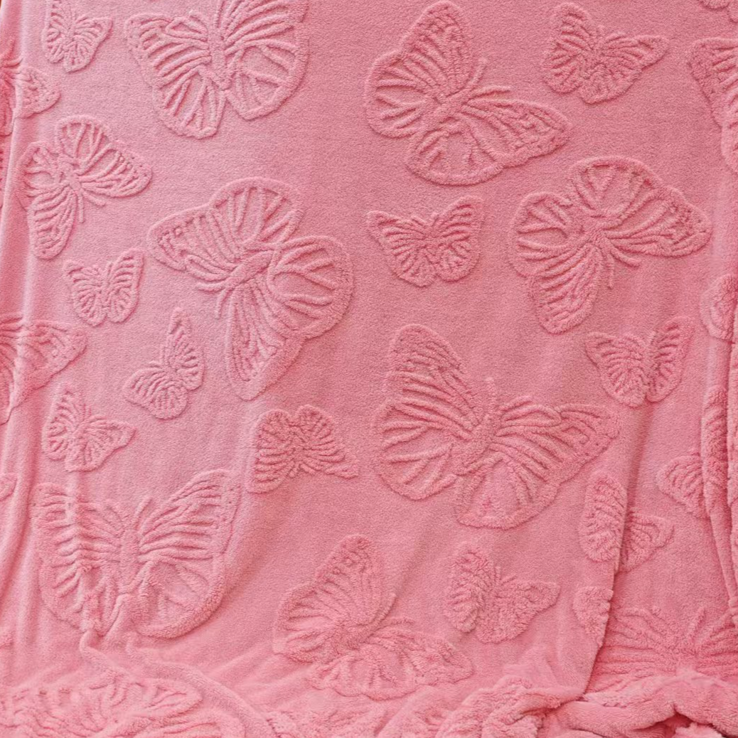 塔芙绒双人毛毯 粉色加厚双面立体剪花蝴蝶柔软冬季保暖铺毯子