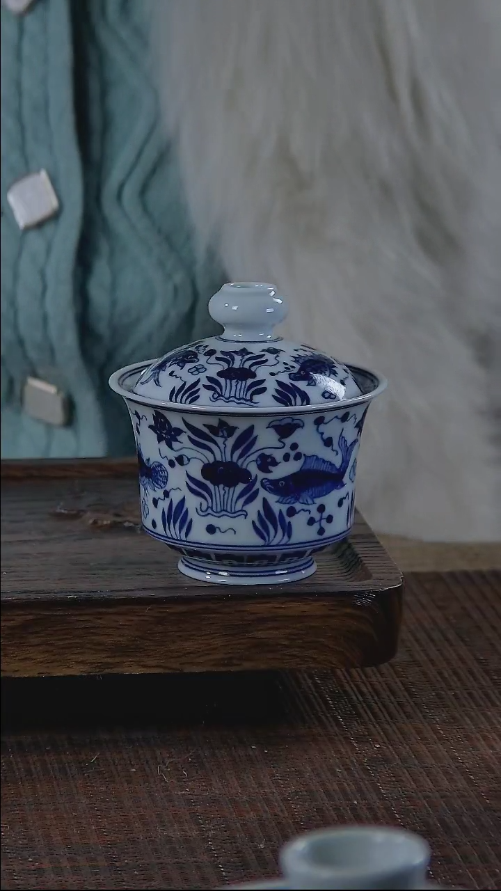 【闪购商品】折葵非器手工手绘鱼藻马蹄盖碗